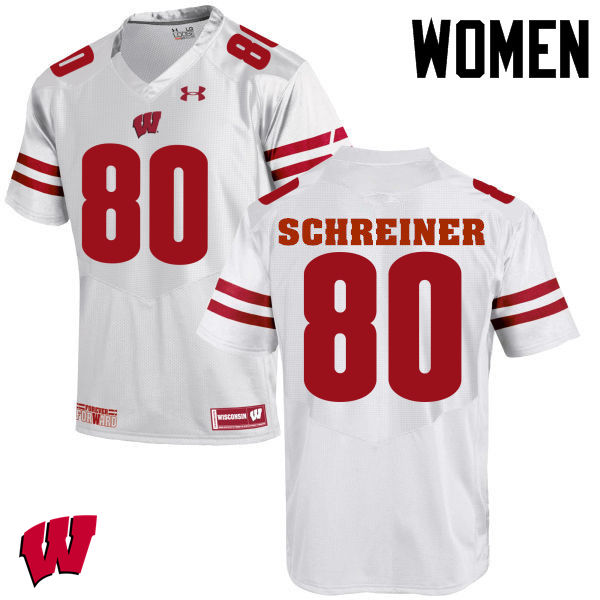 Women Wisconsin Badgers #80 Dave Schreiner College Football Jerseys-White - Click Image to Close